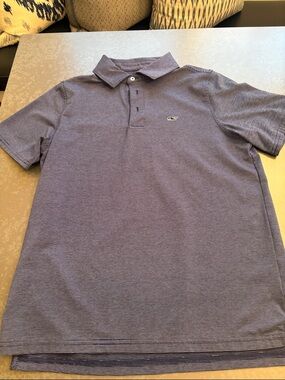 Vineyard Vines Boys Performance Blue Micro-Stripe Polo